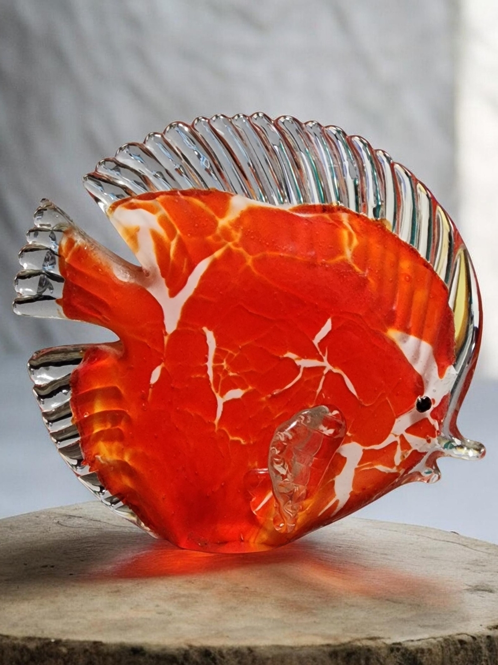 Handblown Orange & White Glass Fish Figurine